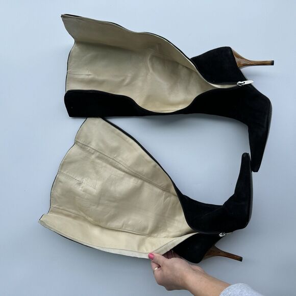 Claudia Ciuti Race Suede Kitten Heel Knee High Pointed Toe Boots Brown 6M - Picture 7 of 8